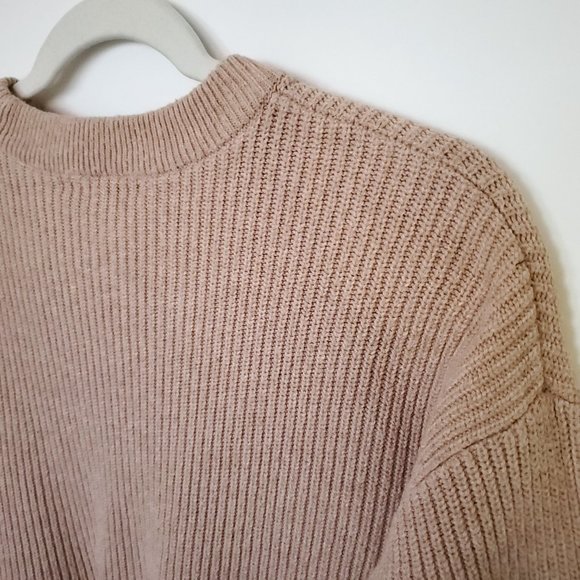 Madewell Knit Sweater Women's XS Blush Pink Boxy Cropped Ribbed Pullover Pockets - Picture 7 of 14